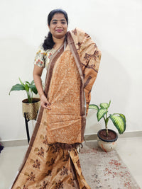 Soft Semi Chanderi Saree  - Mustard