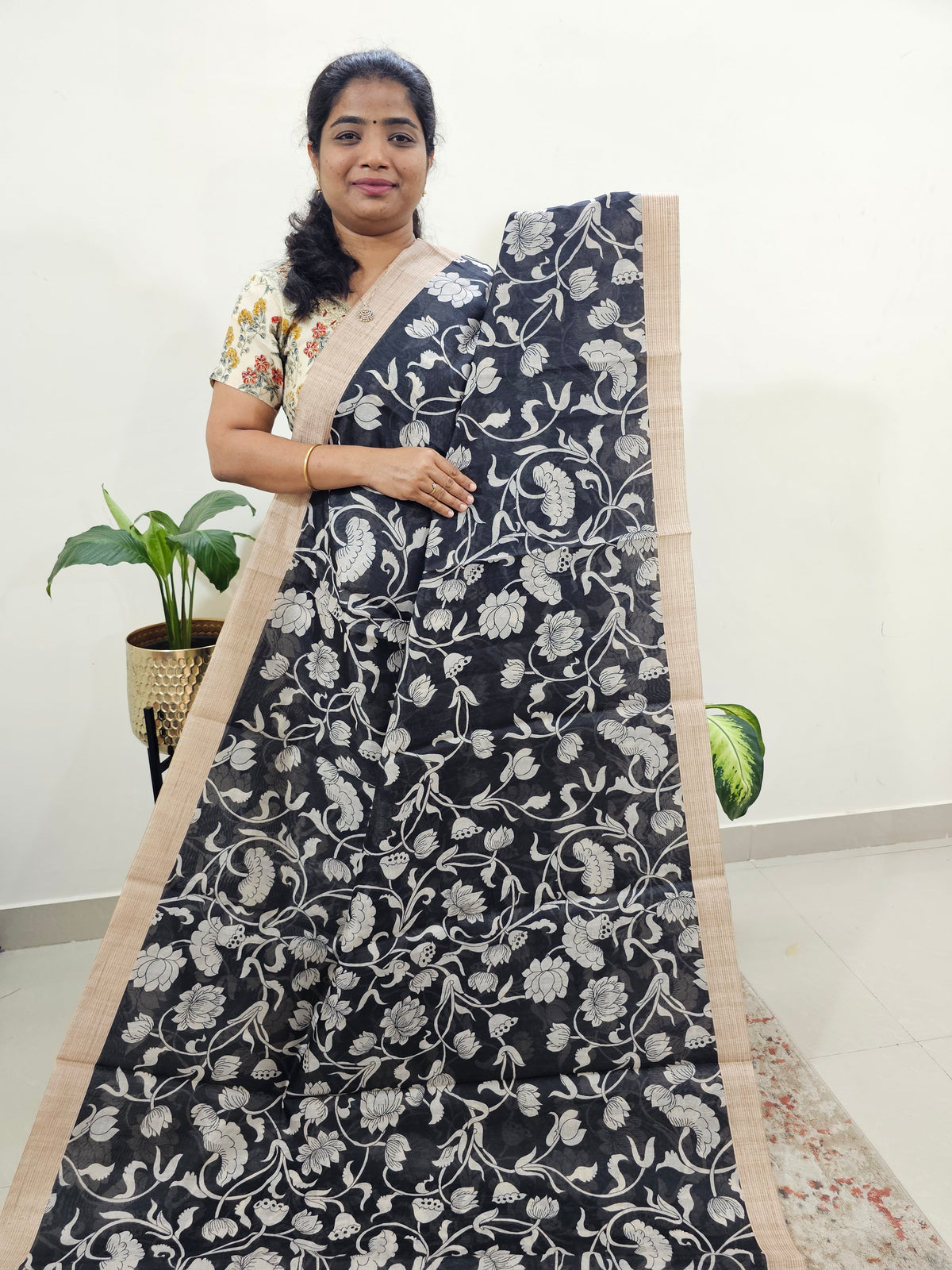 Semi Chanderi Saree  - Black