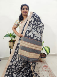 Semi Chanderi Saree  - Black