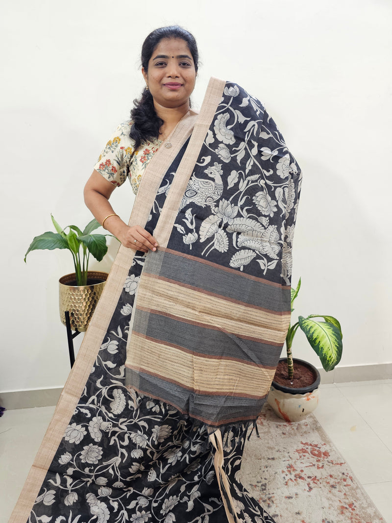 Semi Chanderi Saree  - Black
