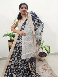 Semi Chanderi Saree  - Black