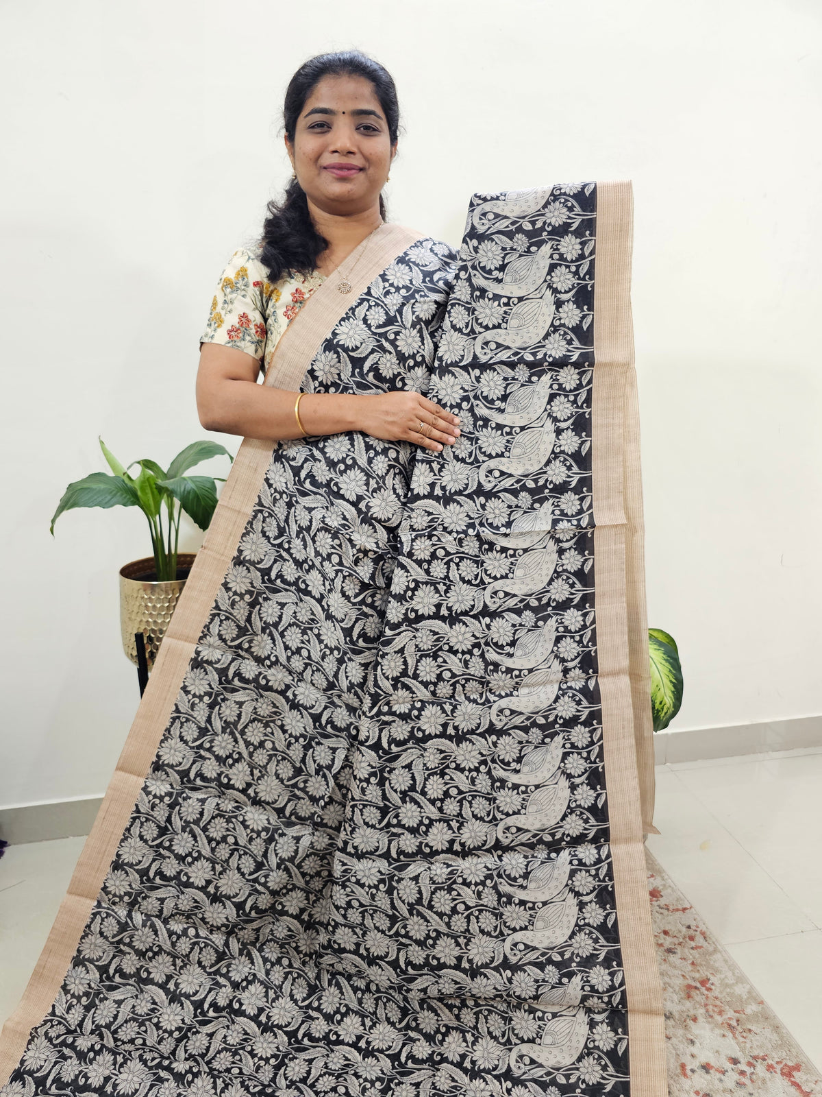 Semi Chanderi Saree  - Black