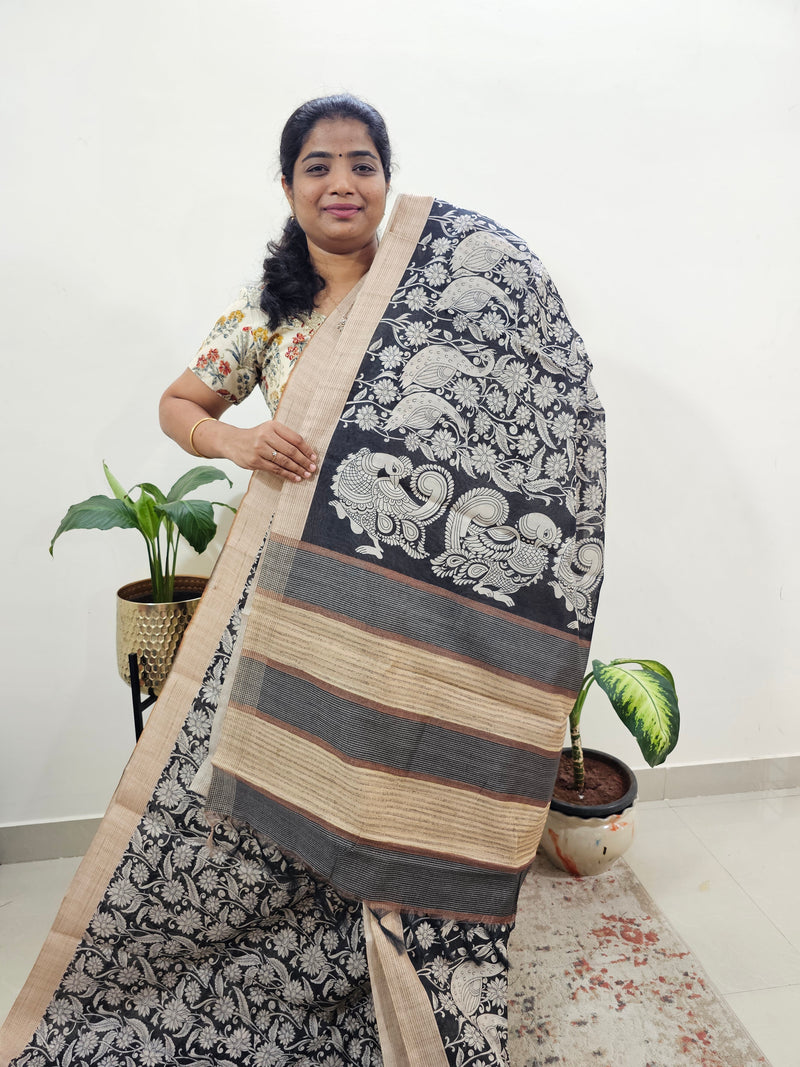 Semi Chanderi Saree  - Black