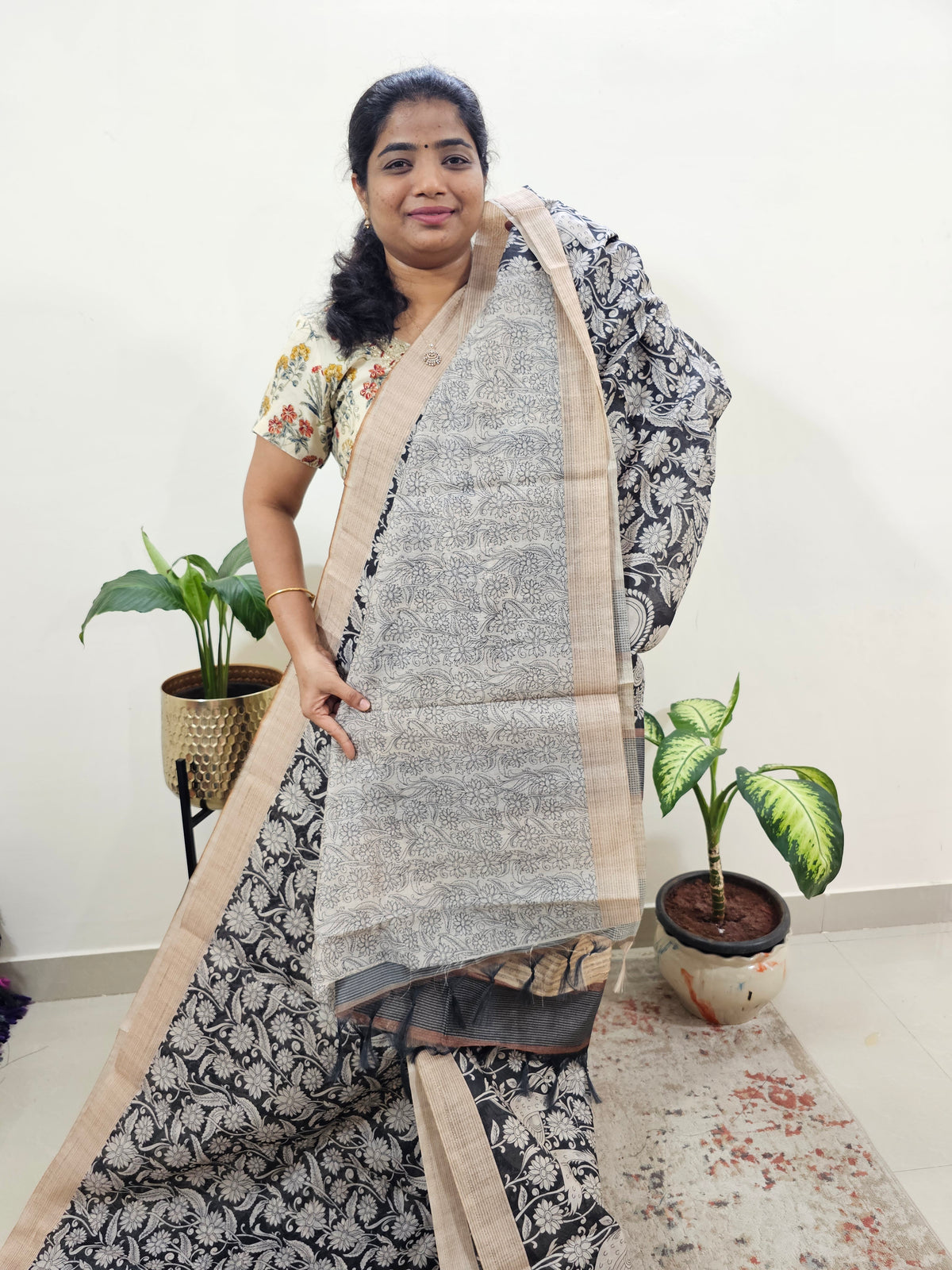 Semi Chanderi Saree  - Black