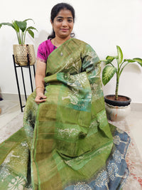 Pure Tussar Silk with Zari Checks  - Green Shade