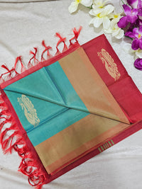 Chinnalampattu Saree - Sea Green with Red