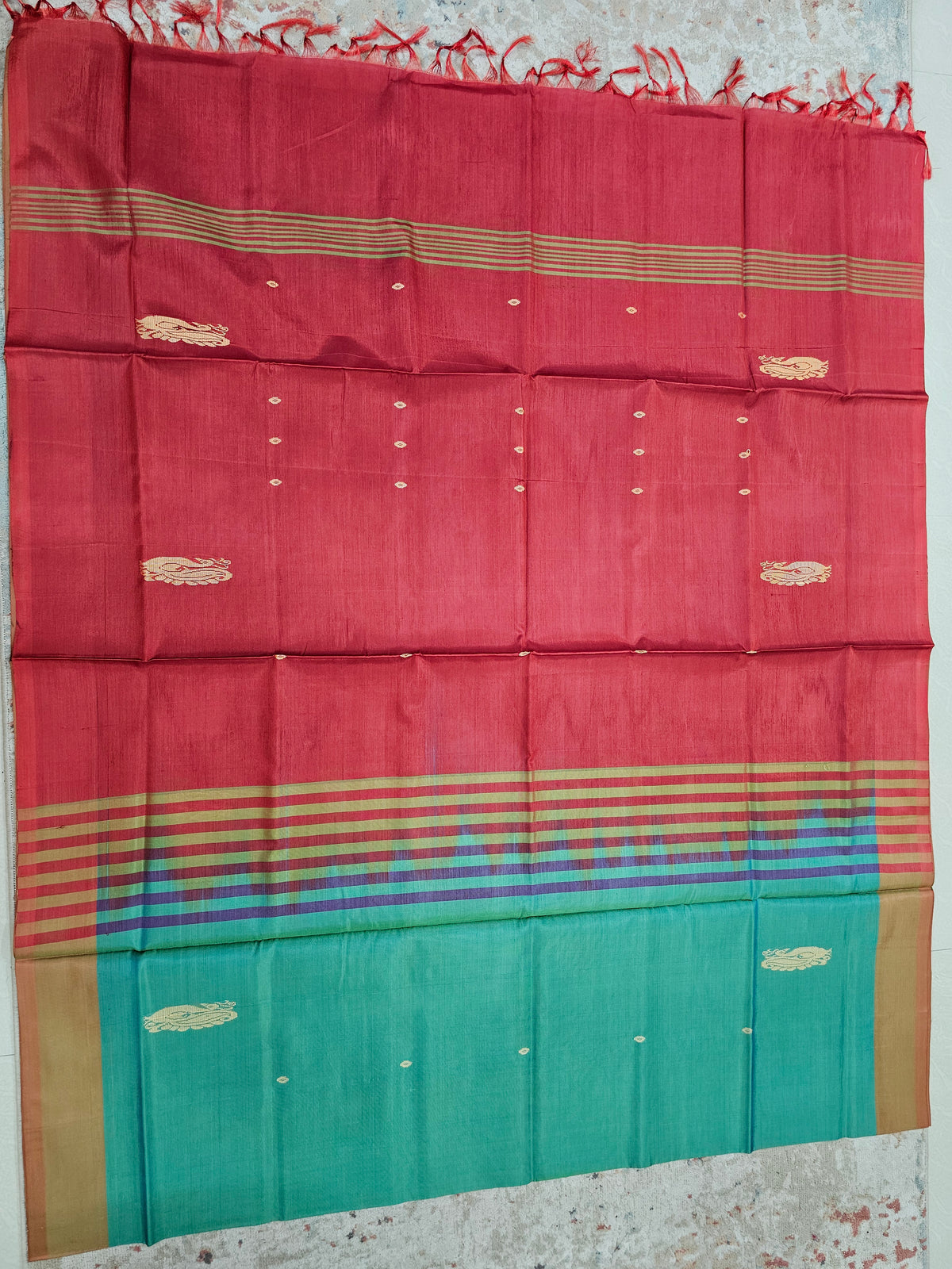 Chinnalampattu Saree - Sea Green with Red