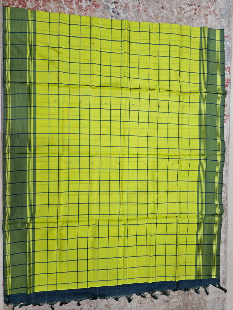 Chinnalampattu Saree- Green Check with Peacock Green