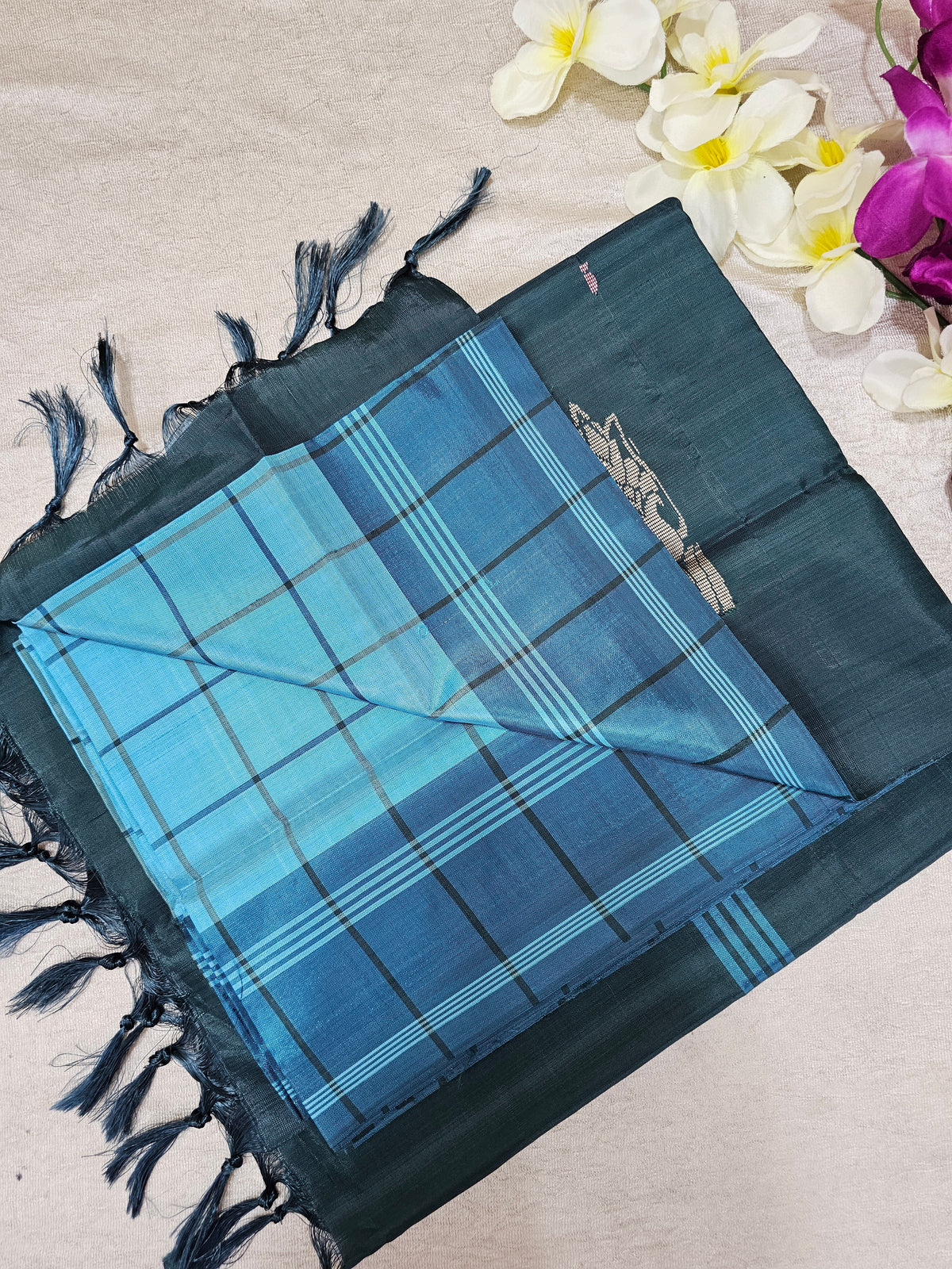 Chinnalampattu Saree - Blue with Peacock Green