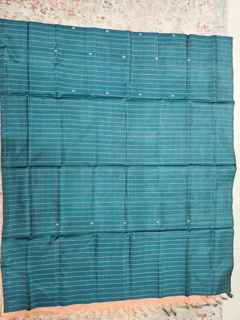 Chinnalampattu Saree - Peacock Green with Peach