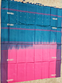 Chinnalampattu Saree - Pink with Peacock Blue