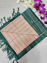 Chinnalampattu Saree - Peach with Dark Green