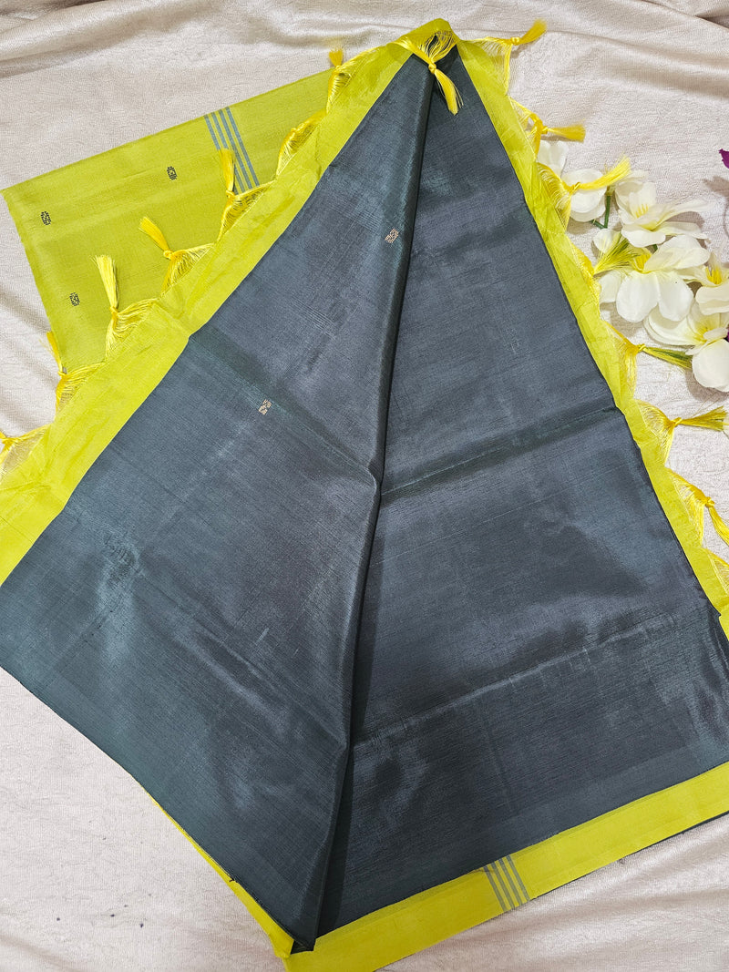 Chinnalampattu Saree - Dark Green with Lime Yellow