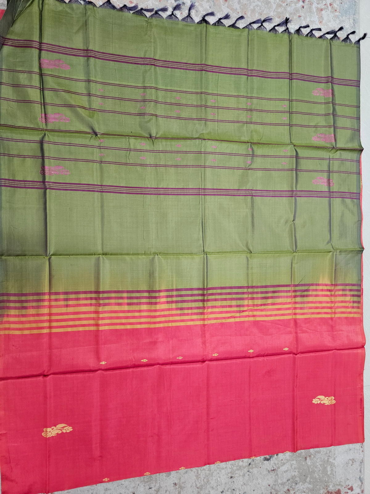 Chinnalampattu Saree - Dual Shade Orange Cum Pink with Green
