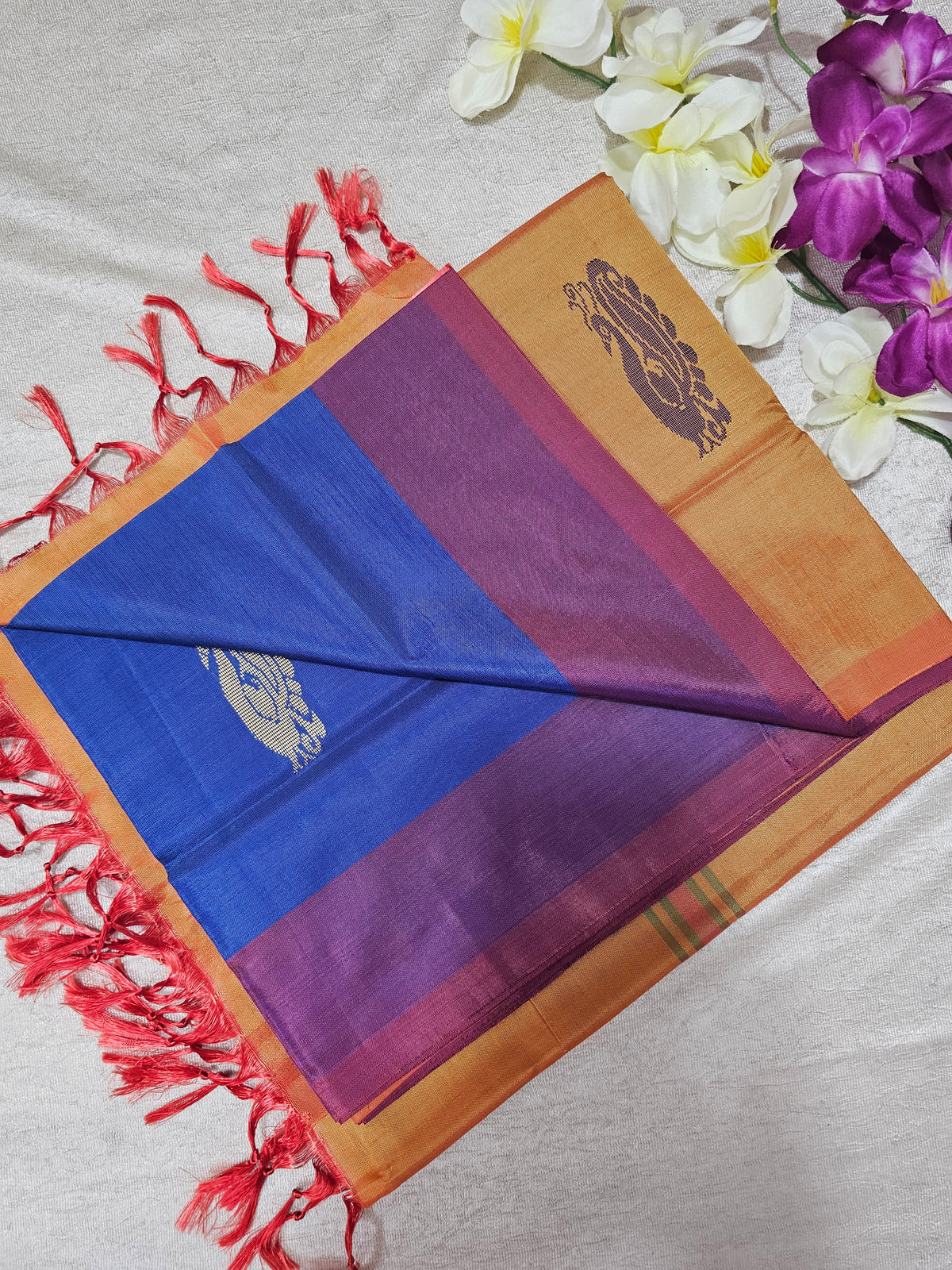 Chinnalampattu Saree - Blue with Orange