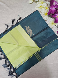 Chinnalampattu Saree - Pastel Lime Green with Peacock Green