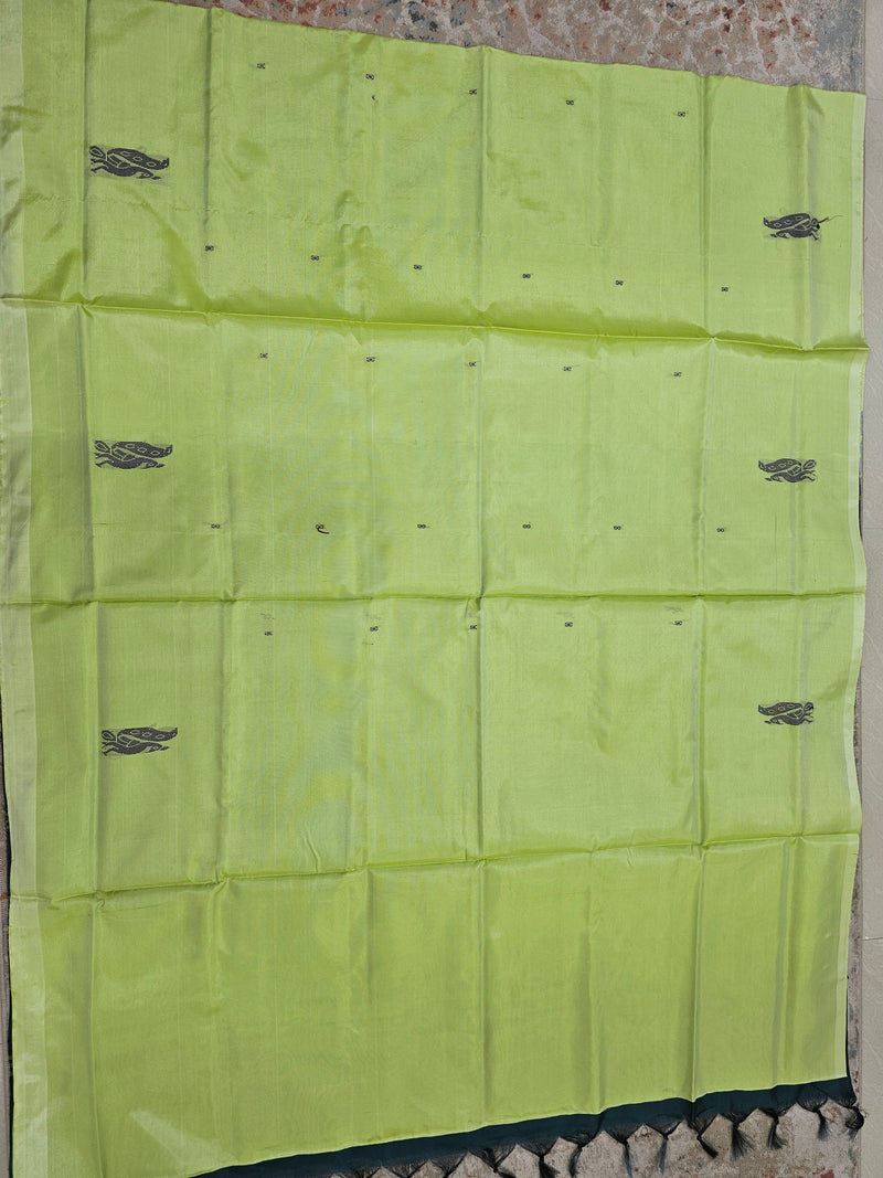 Chinnalampattu Saree - Pastel Lime Green with Peacock Green