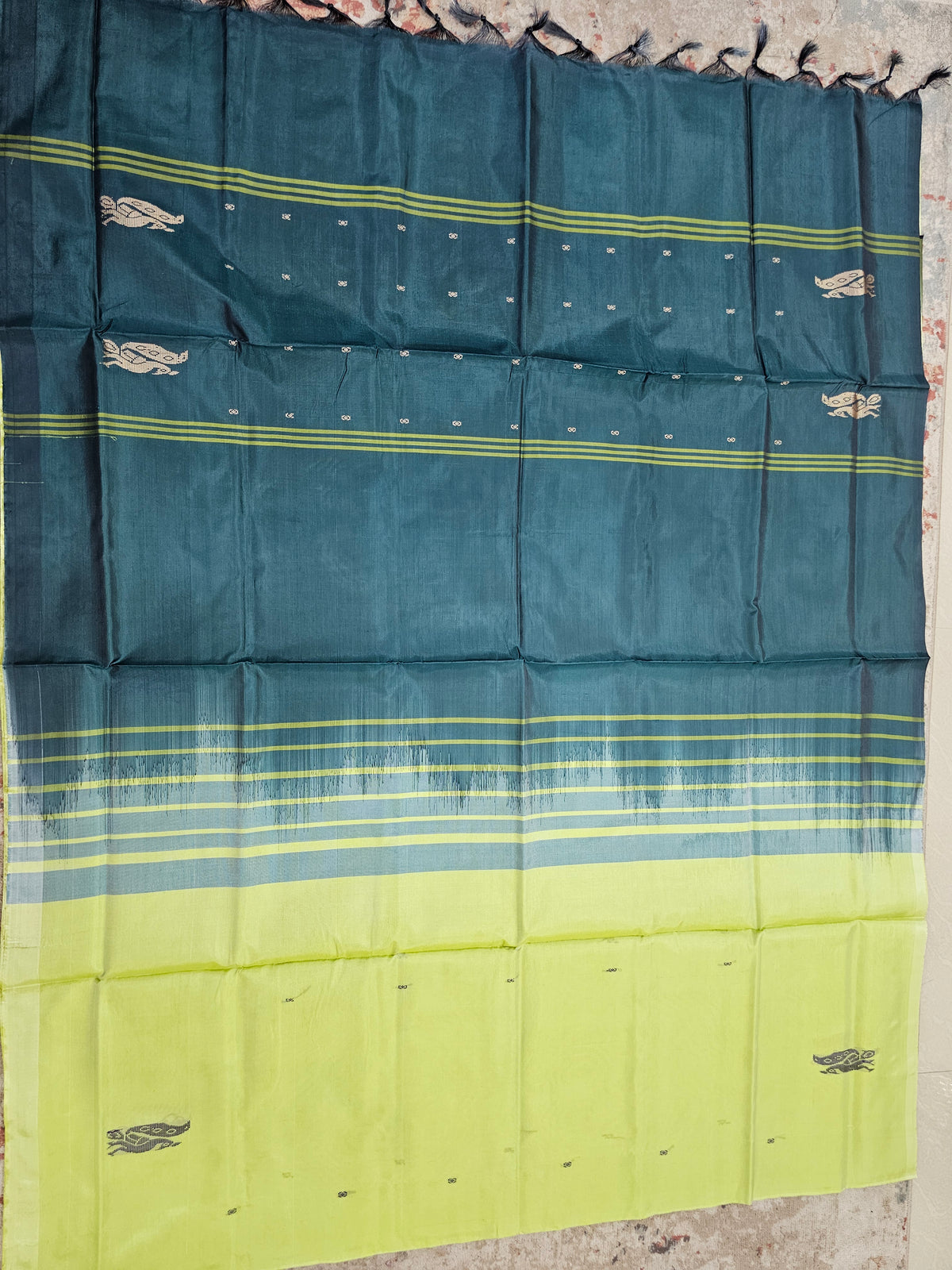 Chinnalampattu Saree - Pastel Lime Green with Peacock Green