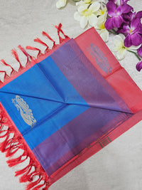 Chinnalampattu Saree - Blue with Peachish Red