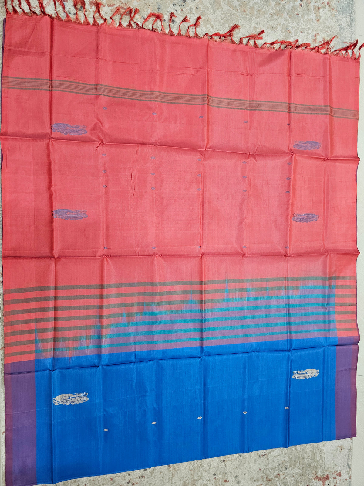 Chinnalampattu Saree - Blue with Peachish Red