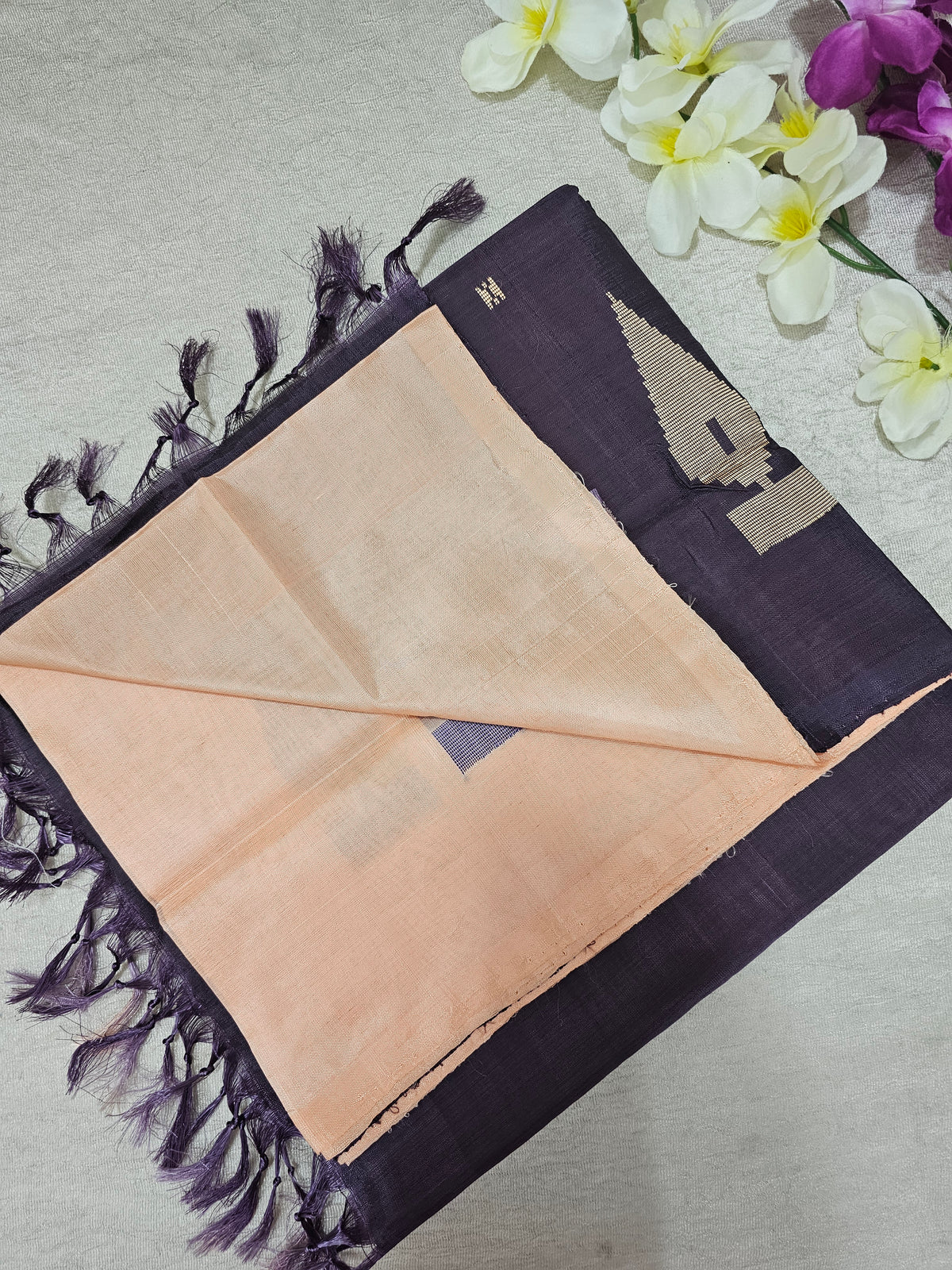 Chinnalampattu Saree - Peach with Brown