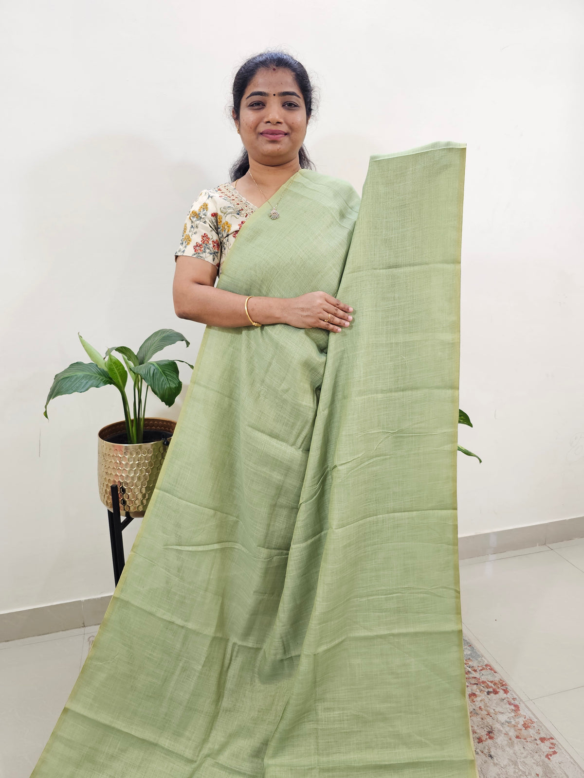 Linen Tissue with Digital Printed Sarees - Green