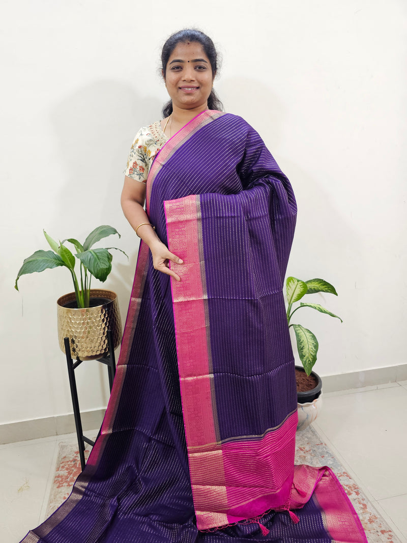 Semi Kathan Silk Saree - Purple with Pink