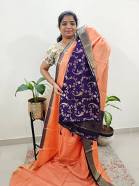 Semi Katna Silk Saree - Peach with Violet