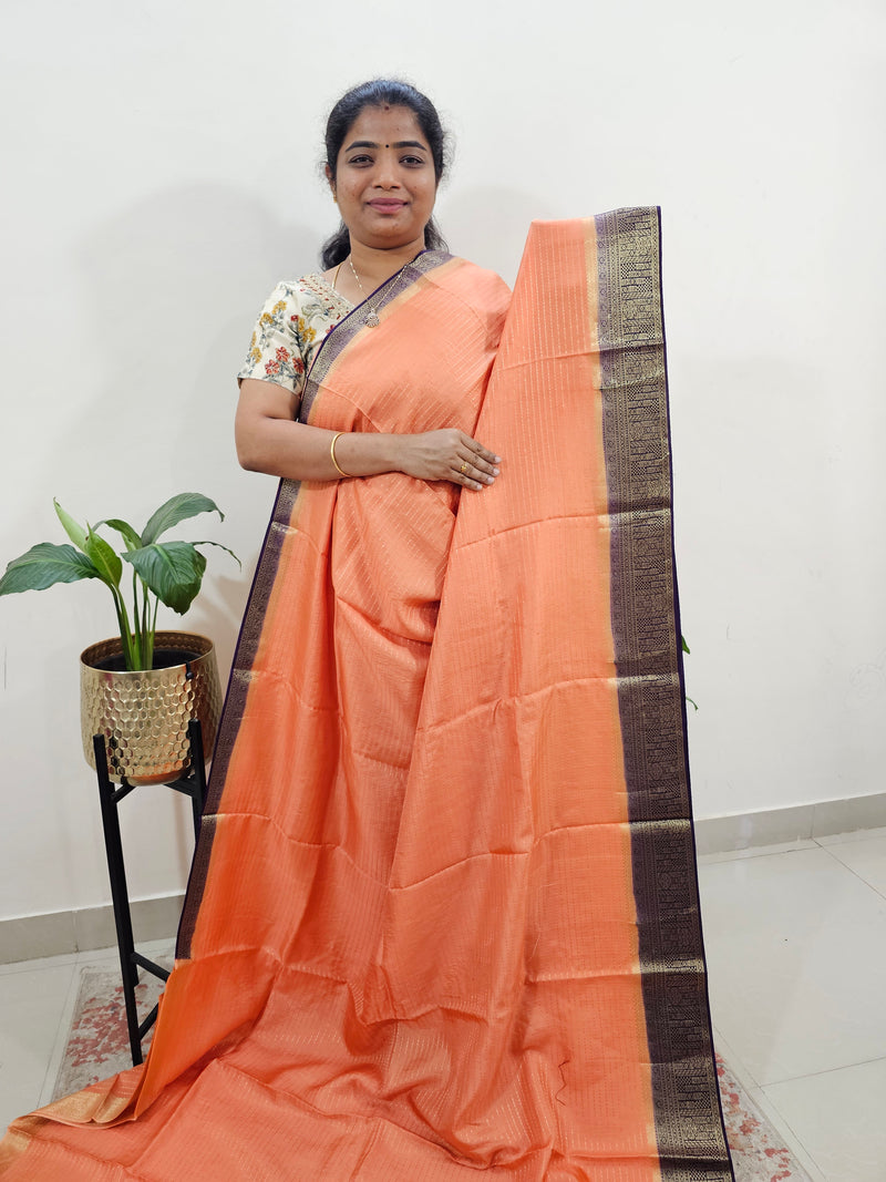 Semi Katna Silk Saree - Peach with Violet