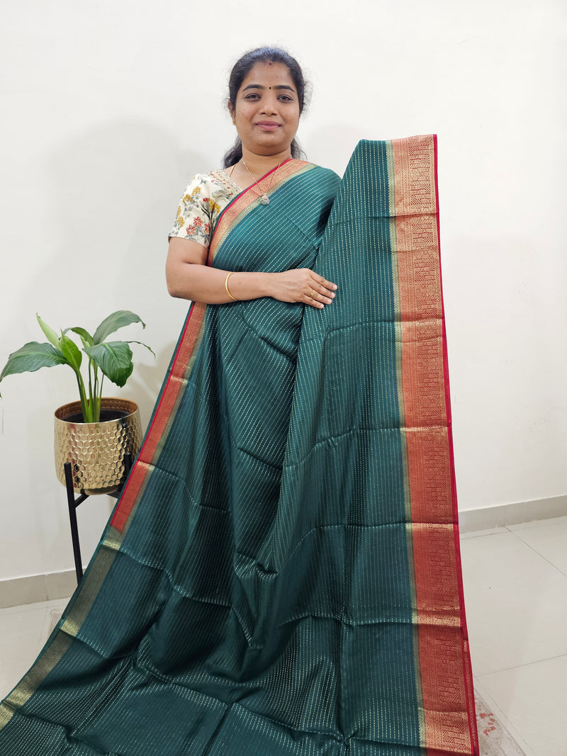 Semi Katna Silk Saree - Green with Red