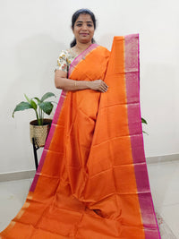 Semi Katna Silk Saree - Orange with Pink