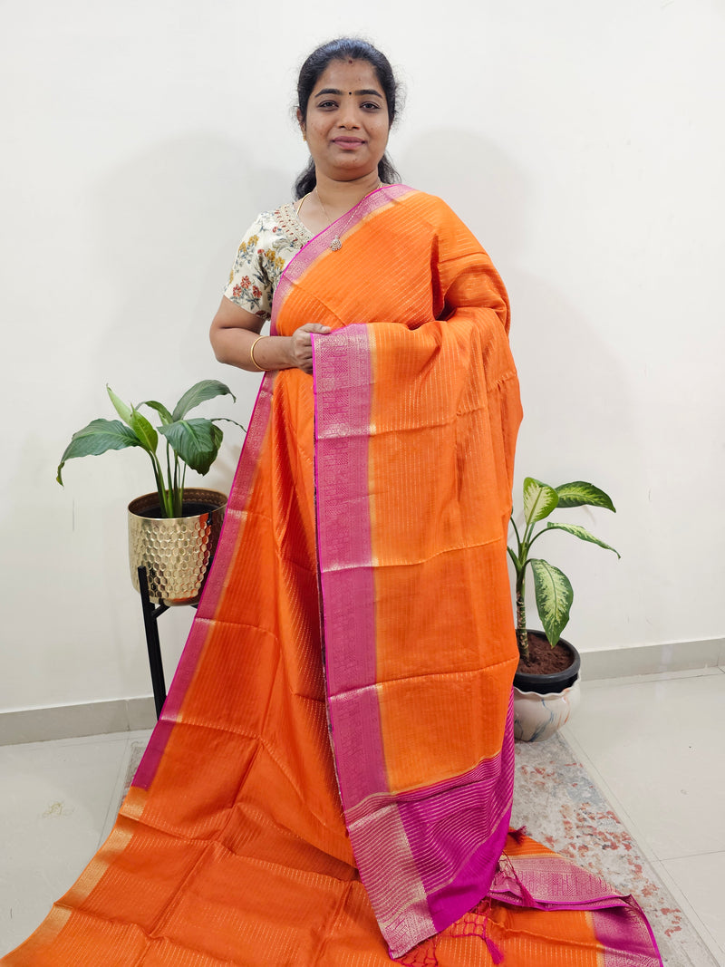 Semi Katna Silk Saree - Orange with Pink