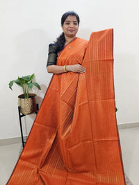 Semi Raw Silk Saree - Orange with Dark Blue