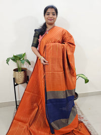 Semi Raw Silk Saree - Orange with Dark Blue