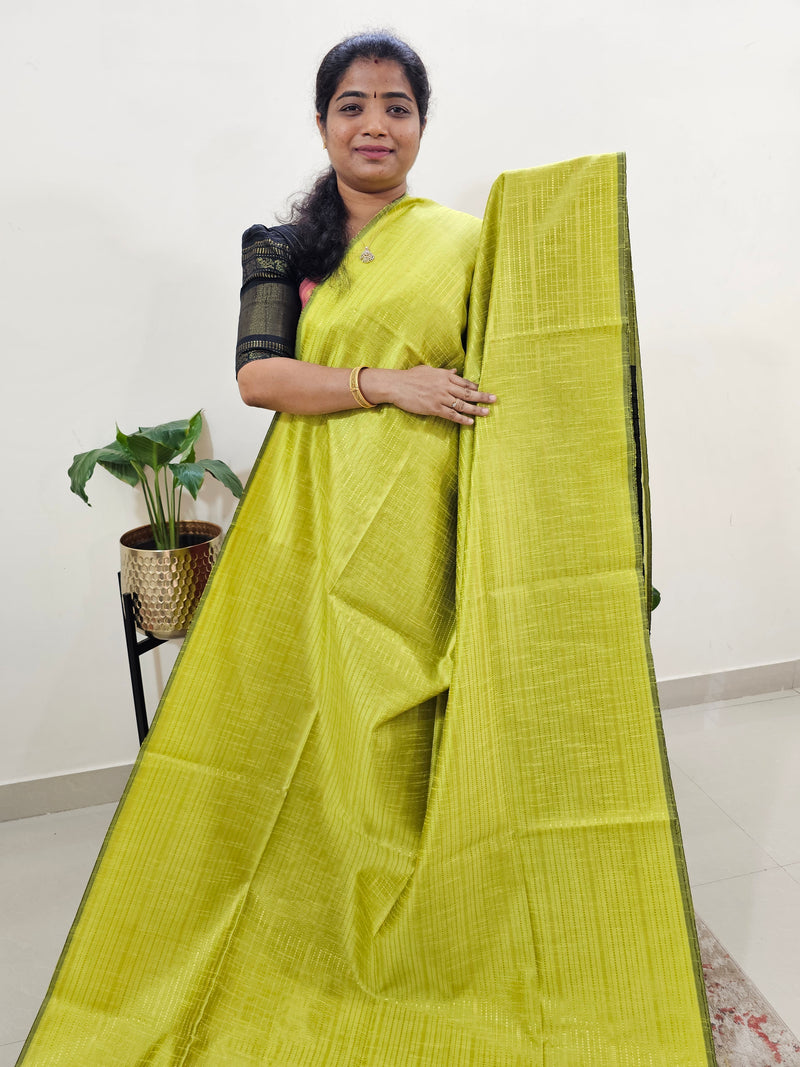 Semi Raw Silk Saree - Lime Yellow with Black