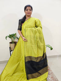 Semi Raw Silk Saree - Lime Yellow with Black