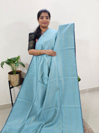 Semi Raw Silk Saree - Pastel Blue with Black