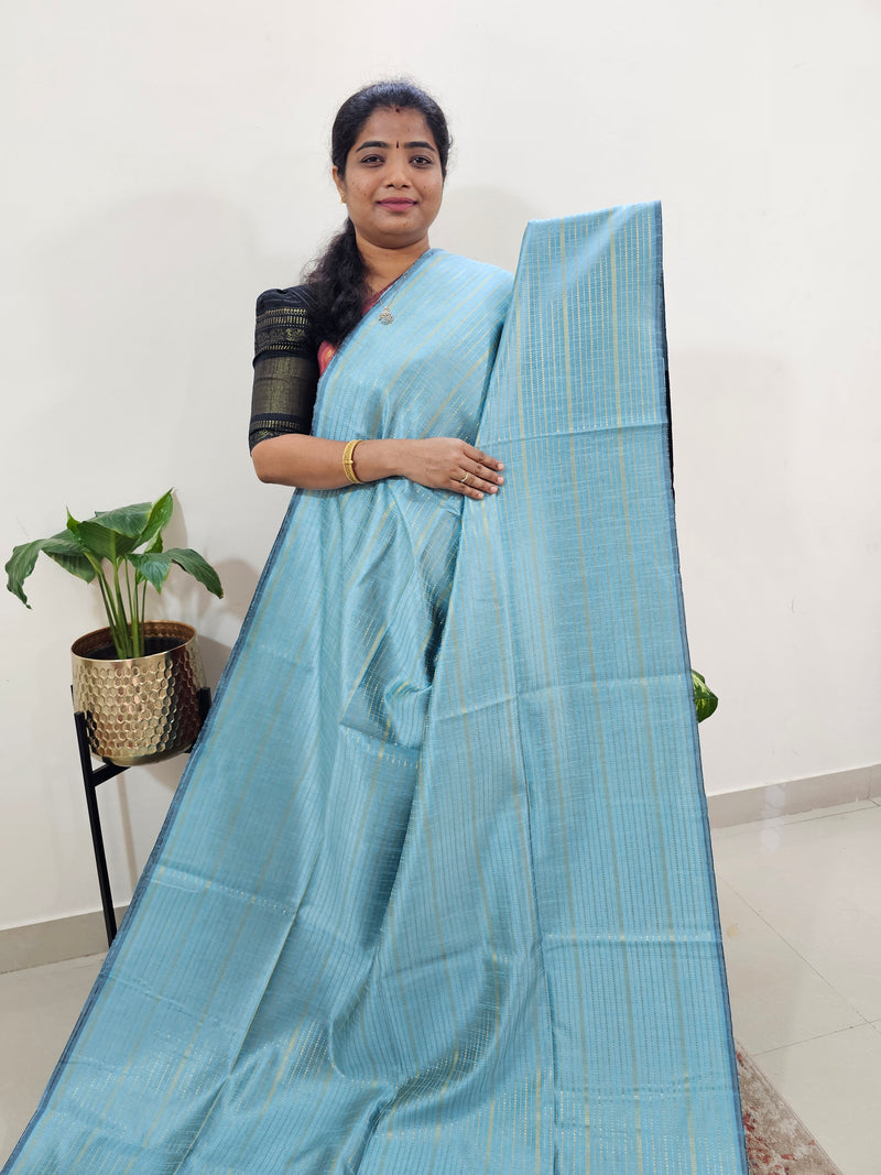 Semi Raw Silk Saree - Pastel Blue with Black