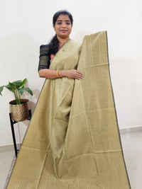 Semi Raw Silk Saree - Beige with Pink