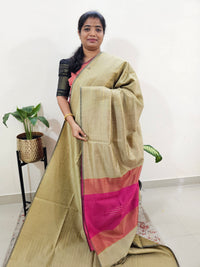 Semi Raw Silk Saree - Beige with Pink