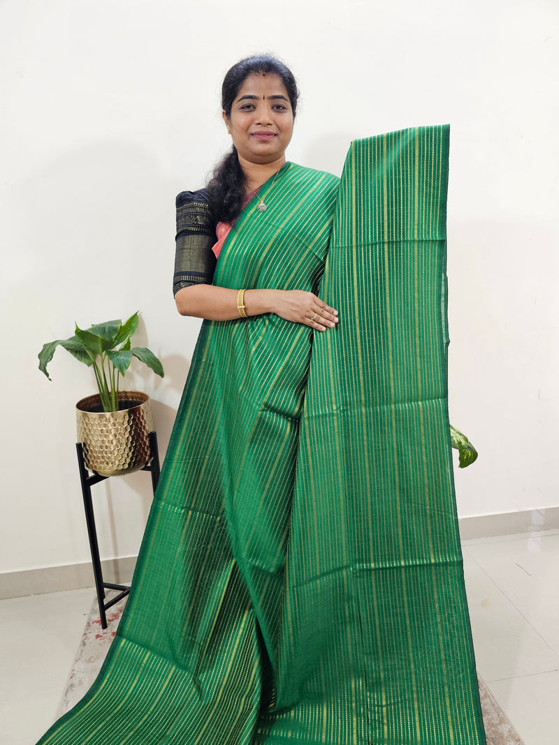 Semi Raw Silk Saree - Green with Pink
