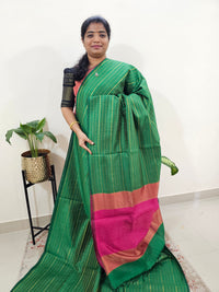 Semi Raw Silk Saree - Green with Pink