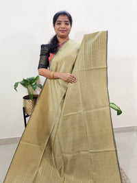 Semi Raw Silk Saree - Beige with Black