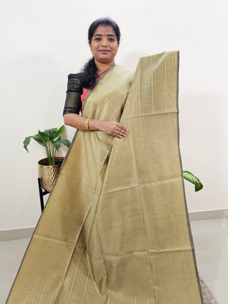 Semi Raw Silk Saree - Beige with Black