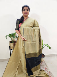 Semi Raw Silk Saree - Beige with Black