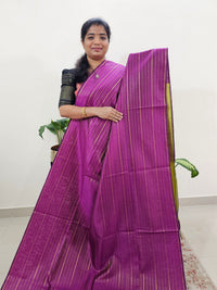 Semi Raw Silk Saree - Magenta Pink with Lime Yellow