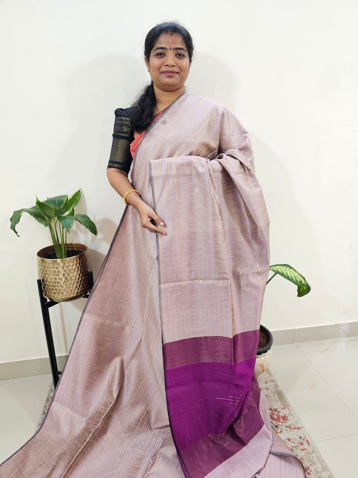 Semi Raw Silk Saree - Onion Pink with Magenta Pink