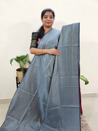 Semi Raw Silk Saree - Grey with Pink