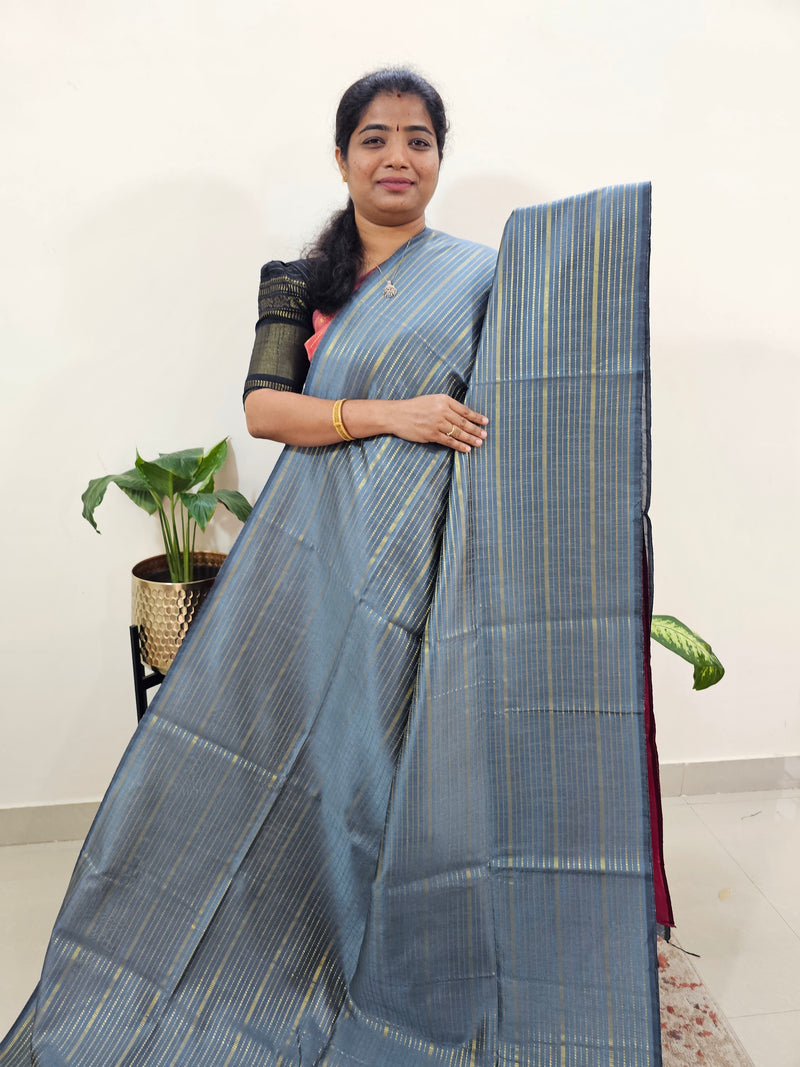 Semi Raw Silk Saree - Grey with Pink