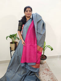 Semi Raw Silk Saree - Grey with Pink